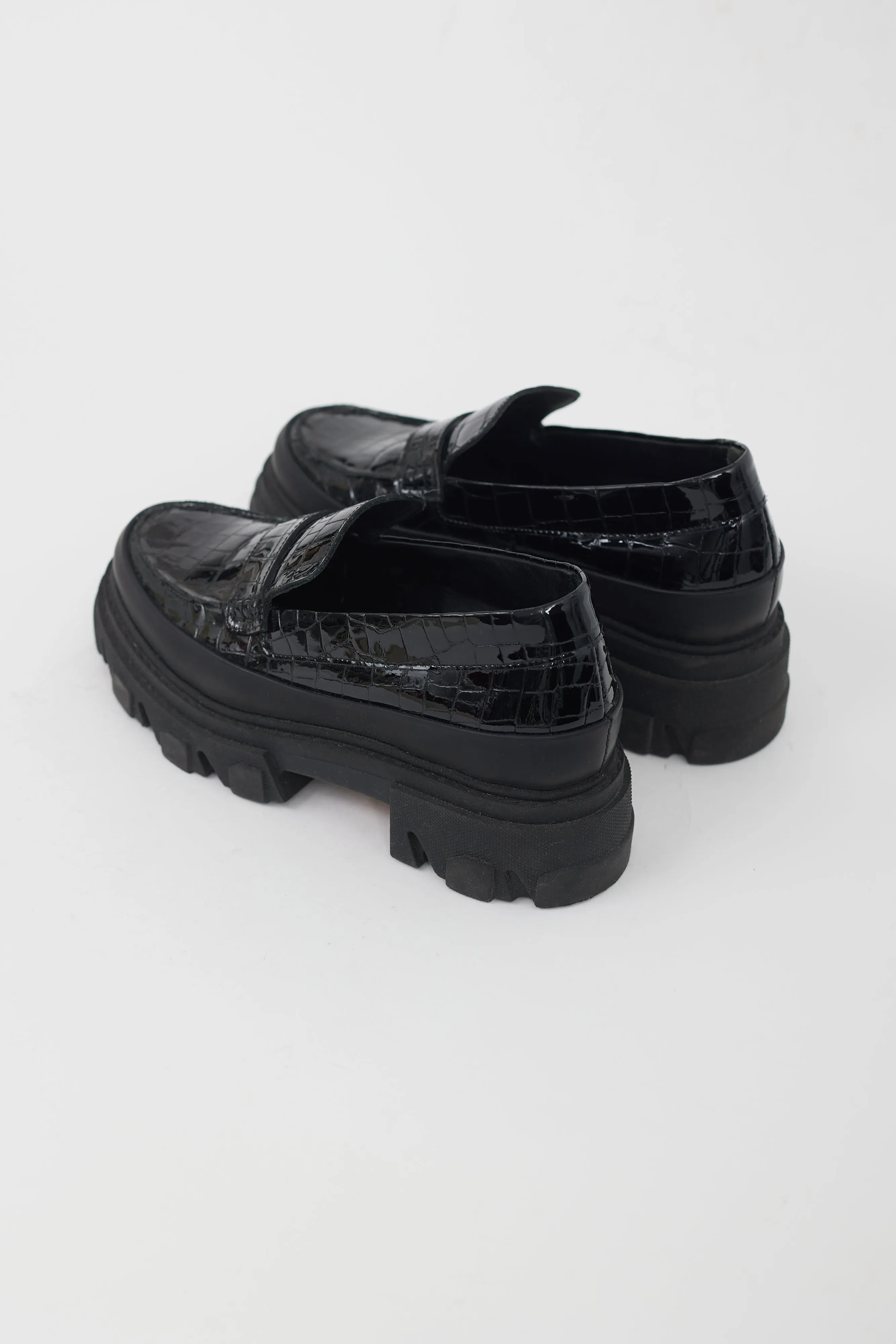 Black Leather Textured Platform Loafer