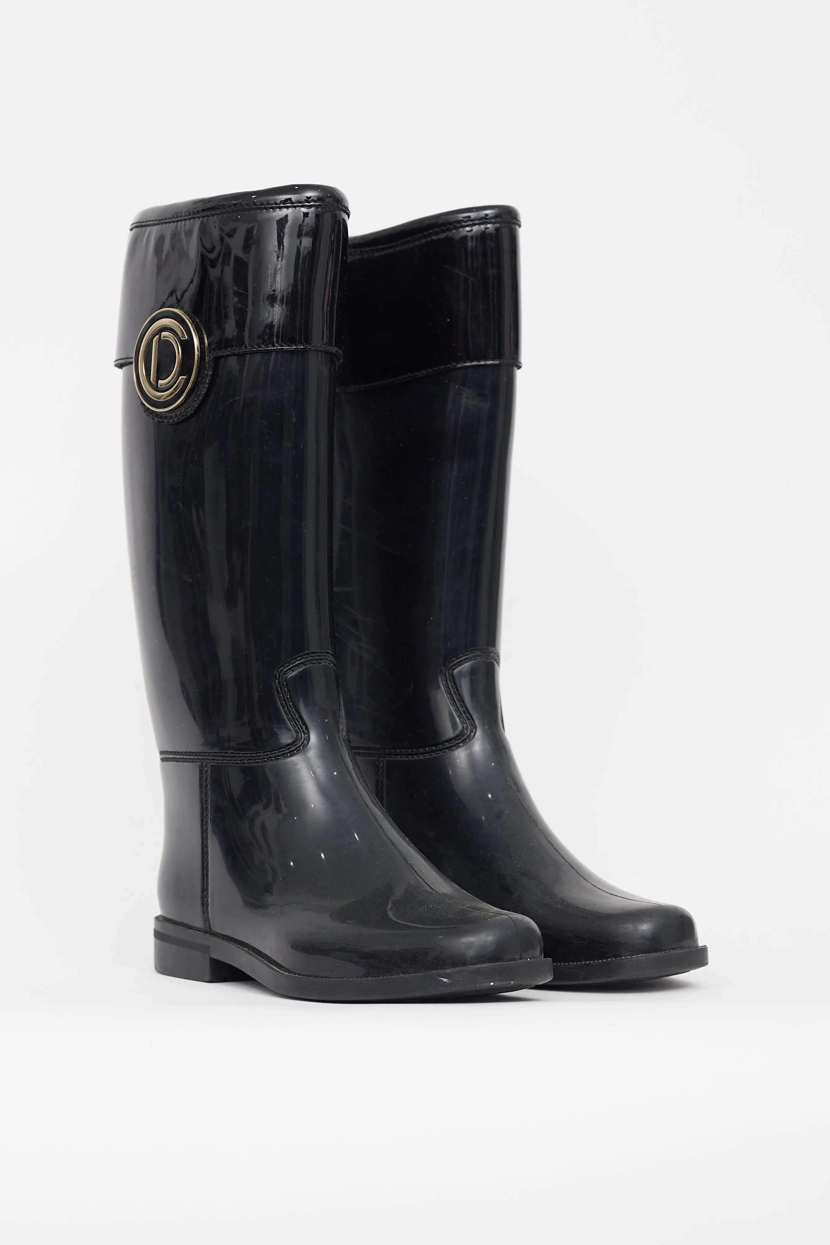 Black Rubber Embellished Boot