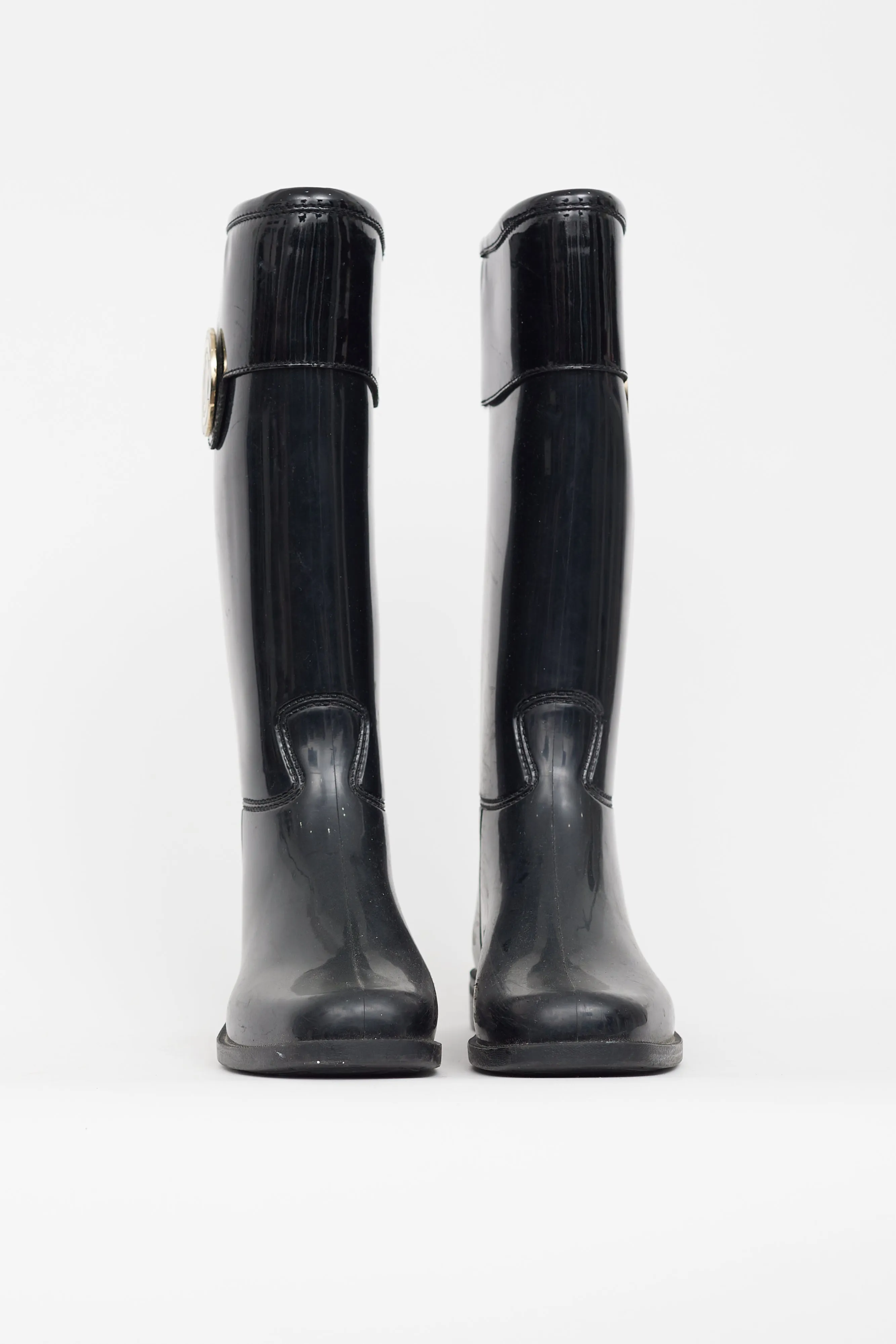 Black Rubber Embellished Boot
