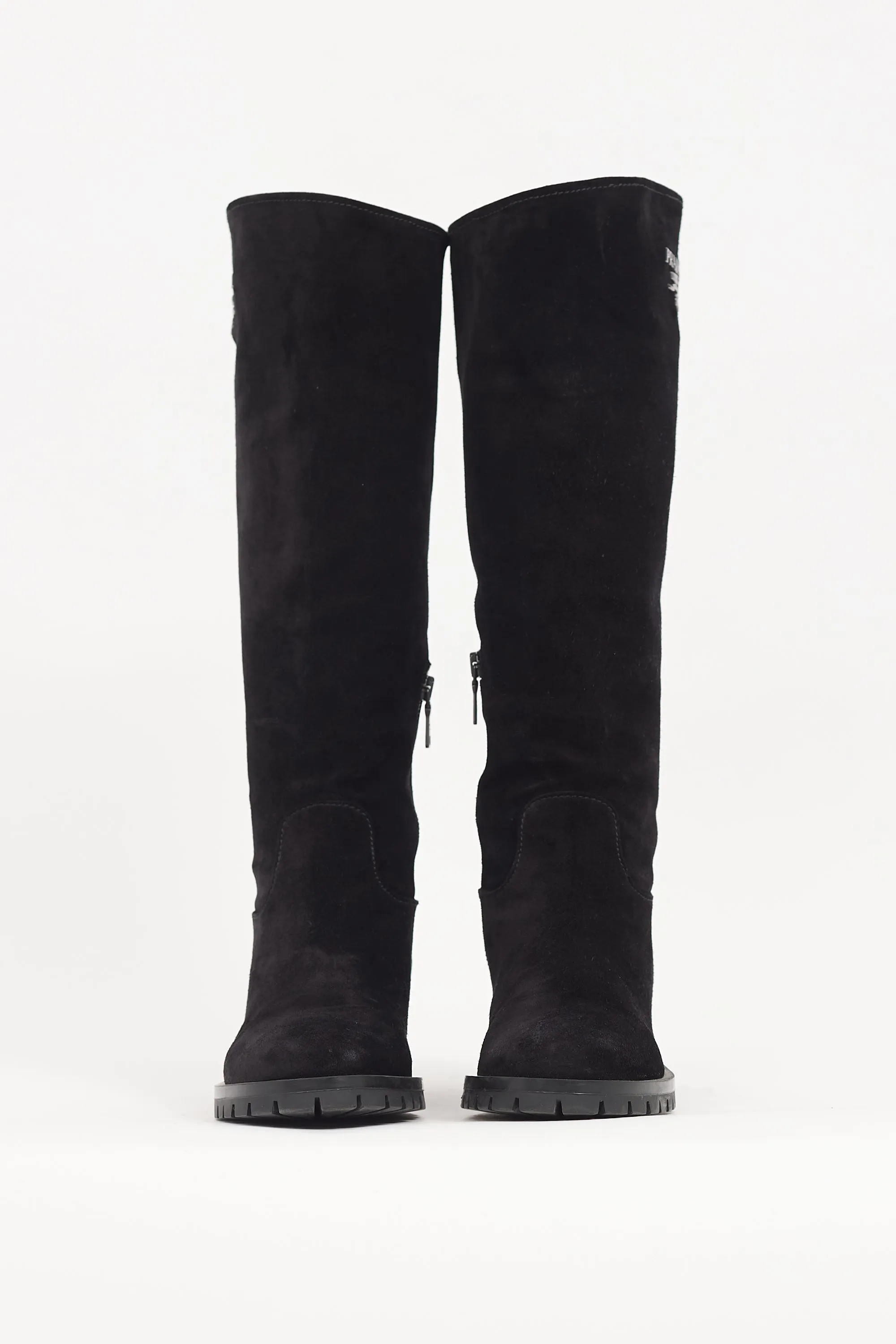 Black Suede Knee High Logo Boot