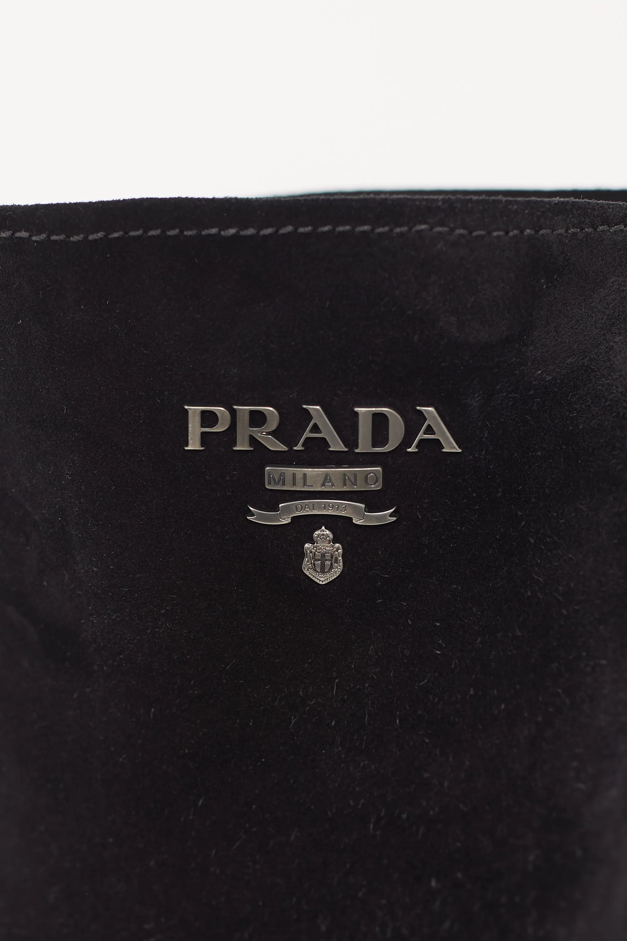 Black Suede Knee High Logo Boot
