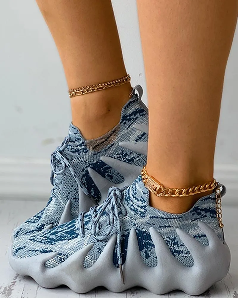 Colorblock Lace up Breathable Muffin Sneaker