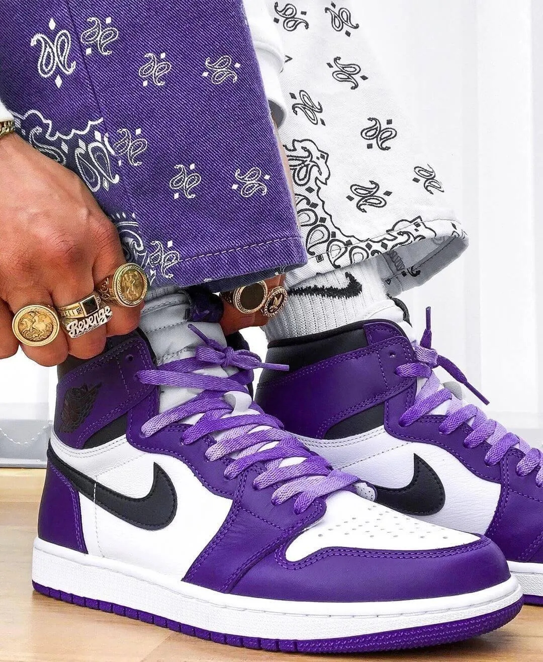 Custom Air Jordan 1 White Toe Court Purple Sneakers