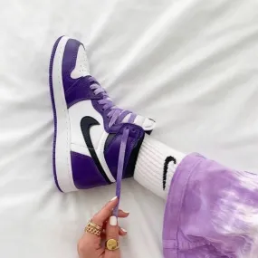 Custom Air Jordan 1 White Toe Court Purple Sneakers