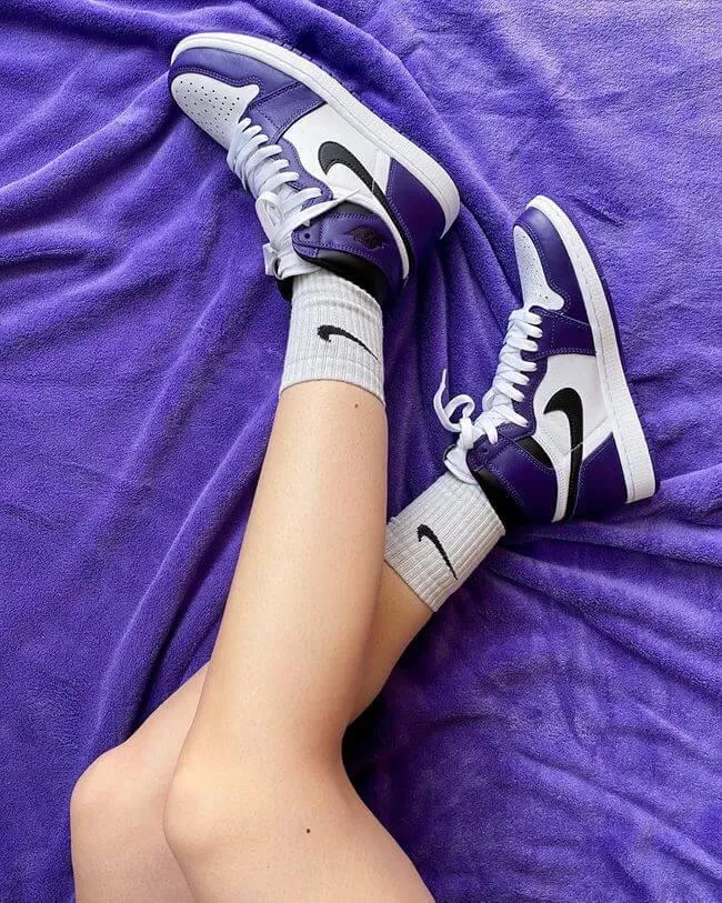 Custom Air Jordan 1 White Toe Court Purple Sneakers