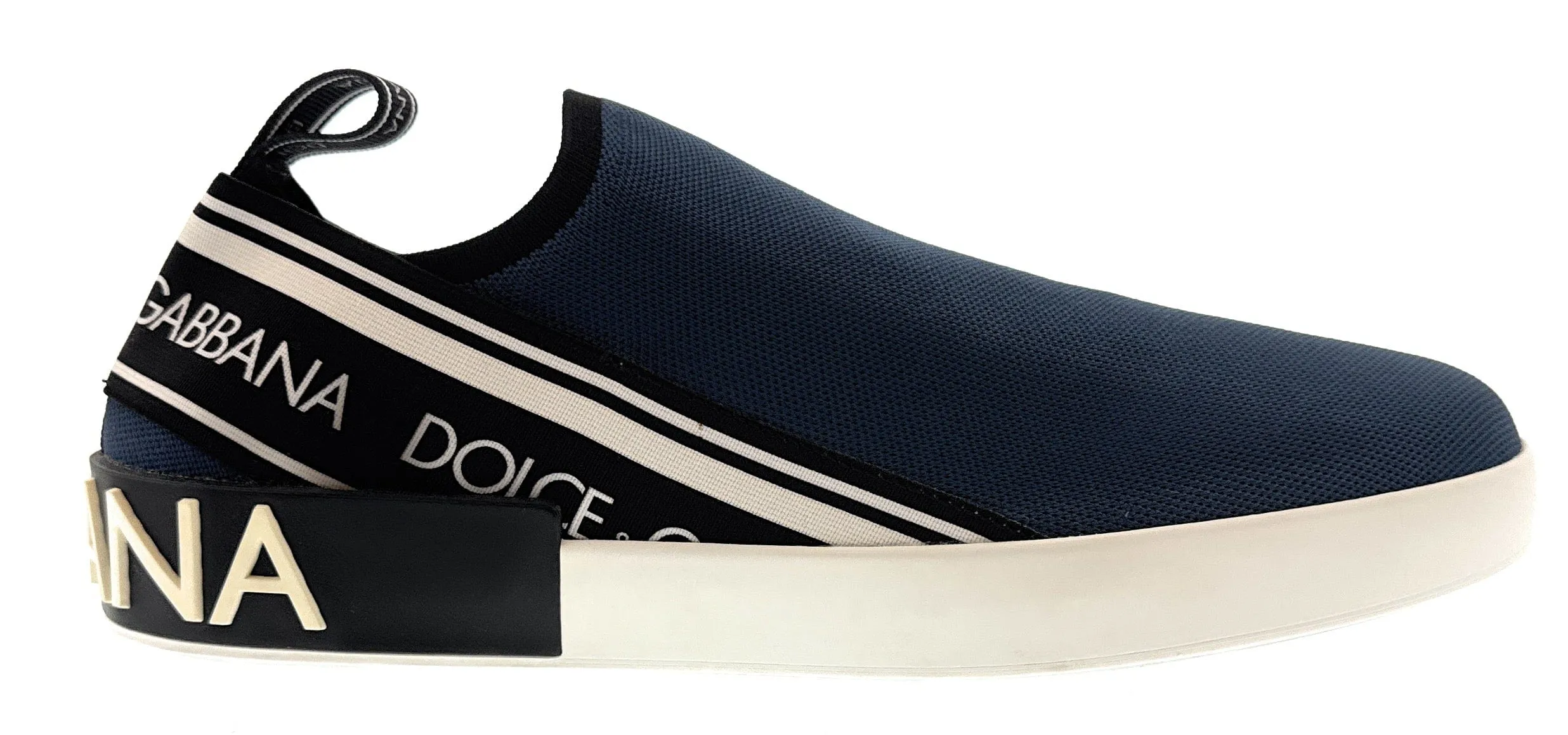 Dolce & Gabbana Men's Blue Logo Stretch Knit Slip-On Sneakers-EU43