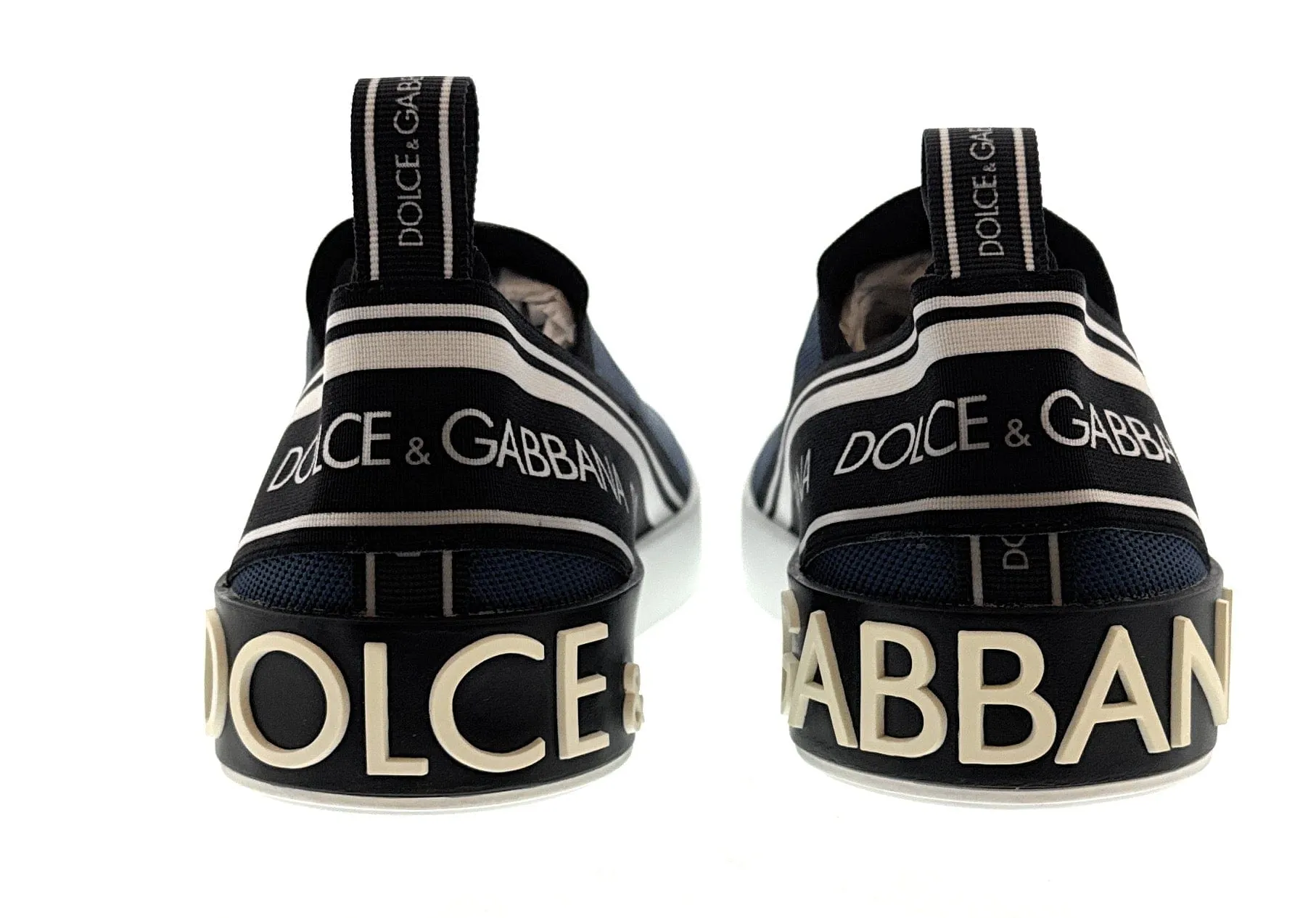 Dolce & Gabbana Men's Blue Logo Stretch Knit Slip-On Sneakers-EU43