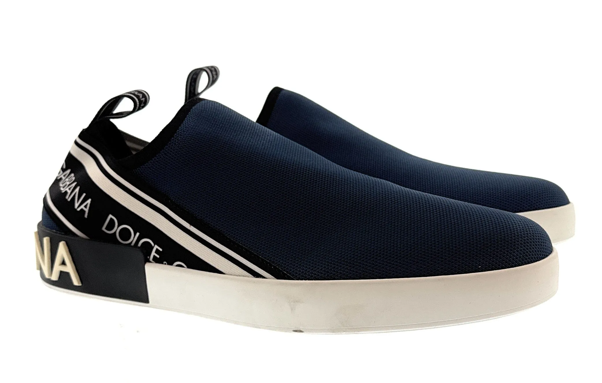 Dolce & Gabbana Men's Blue Logo Stretch Knit Slip-On Sneakers-EU43