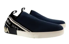 Dolce & Gabbana Men's Blue Logo Stretch Knit Slip-On Sneakers-EU43