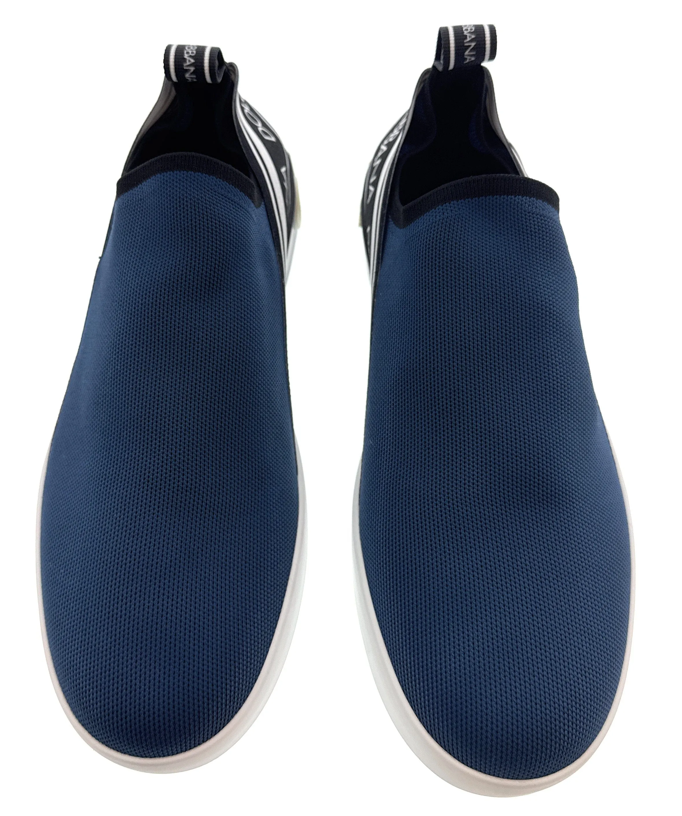 Dolce & Gabbana Men's Blue Logo Stretch Knit Slip-On Sneakers-EU43