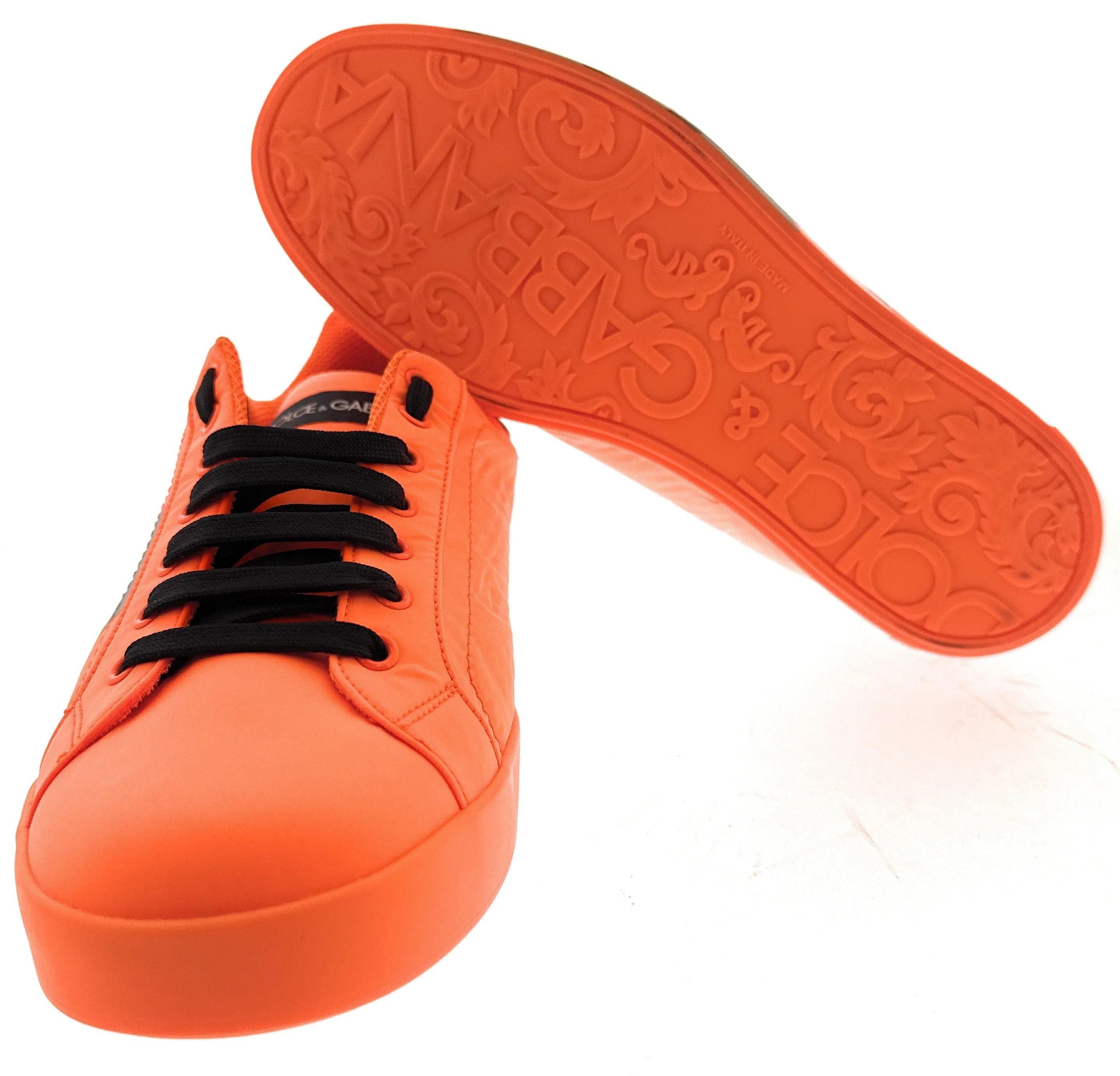 Dolce & Gabbana Men's Orange Logo Print Low-Top Sneakers-EU43.5