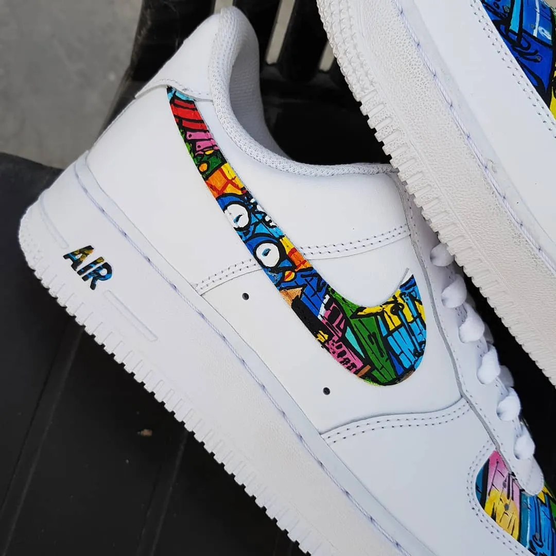 Graffiti Swoosh Blue Green Yellow Custom Air Force 1
