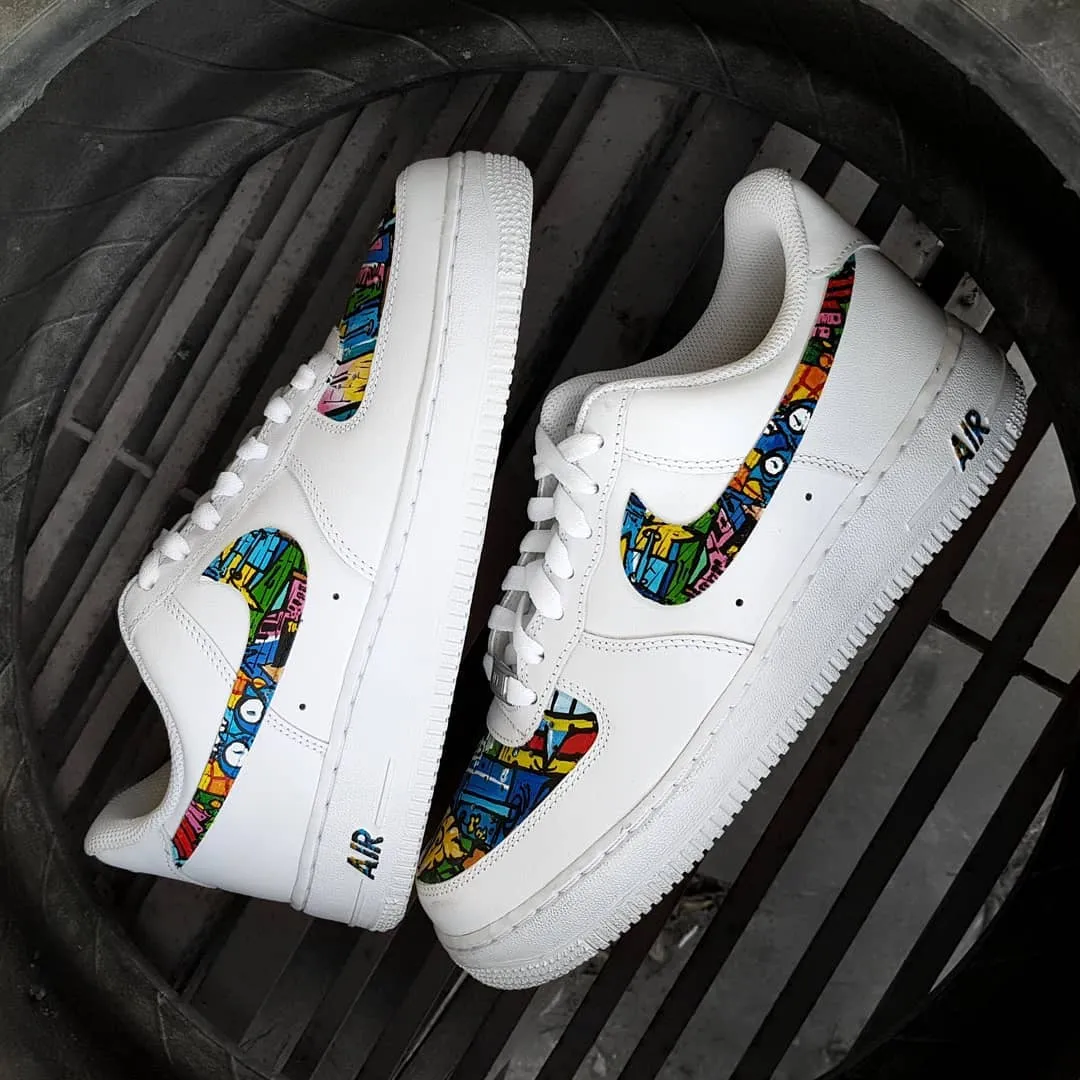 Graffiti Swoosh Blue Green Yellow Custom Air Force 1