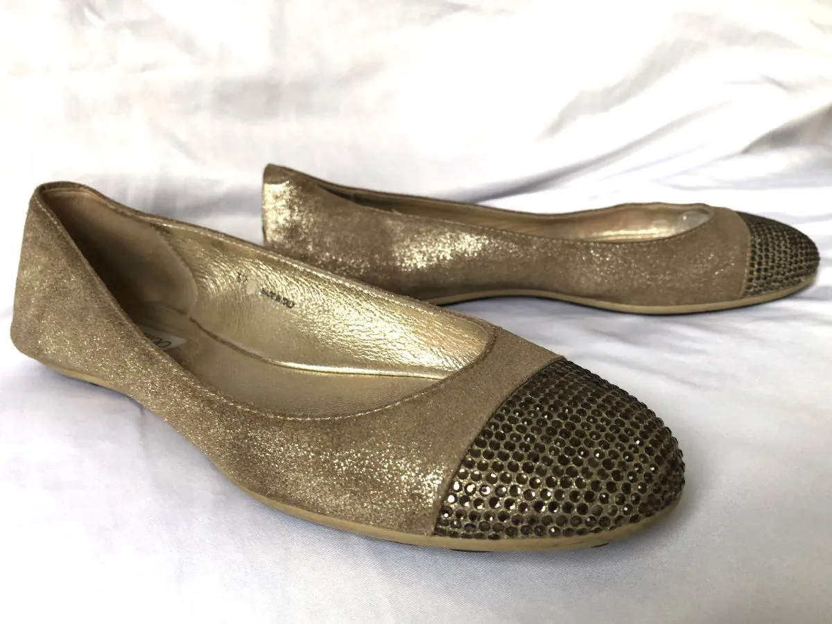 Jimmy Choo Authentic Size 6.5 - 7 Gold Rhinestone Flats