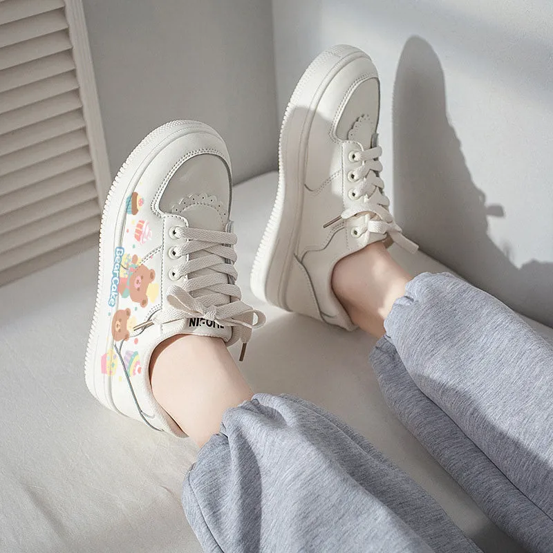 Kawaii Cartoon Cake Bear Print All-match Sneakers