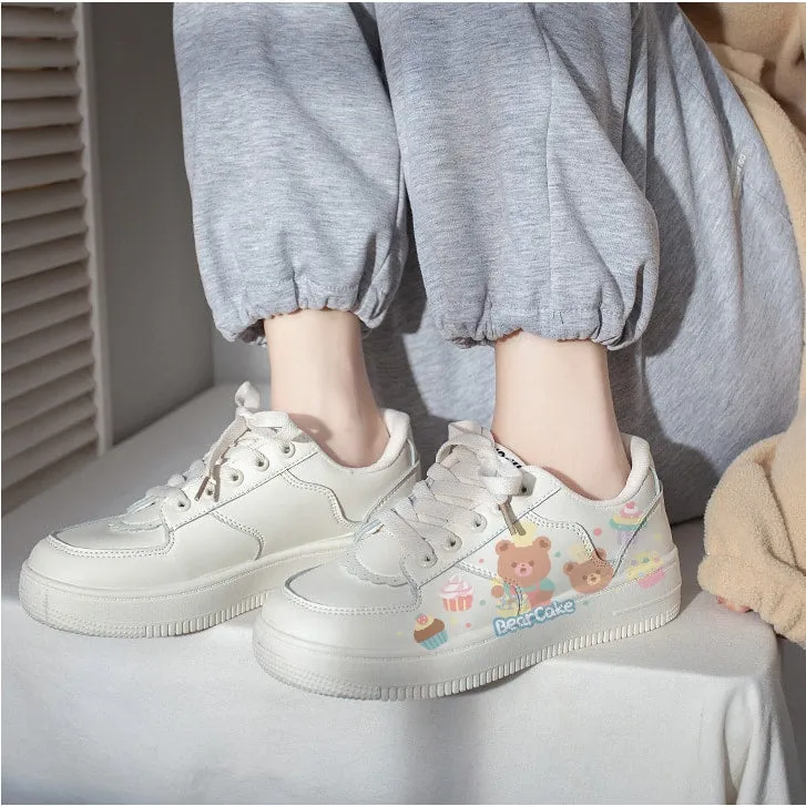 Kawaii Cartoon Cake Bear Print All-match Sneakers