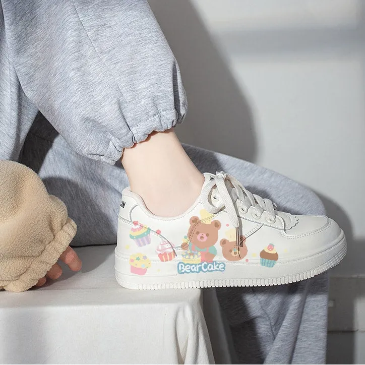 Kawaii Cartoon Cake Bear Print All-match Sneakers