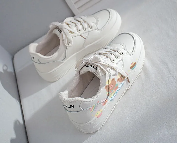 Kawaii Cartoon Cake Bear Print All-match Sneakers