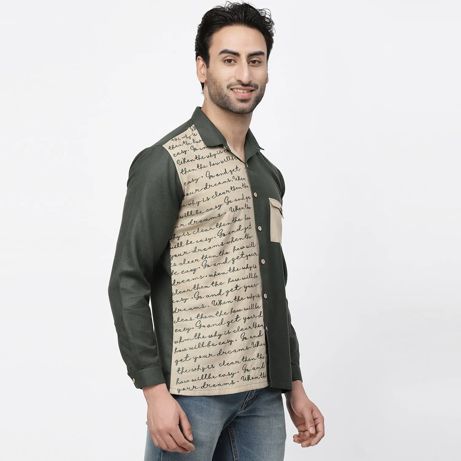 Linen Shirt With Embroidered Calligraphy