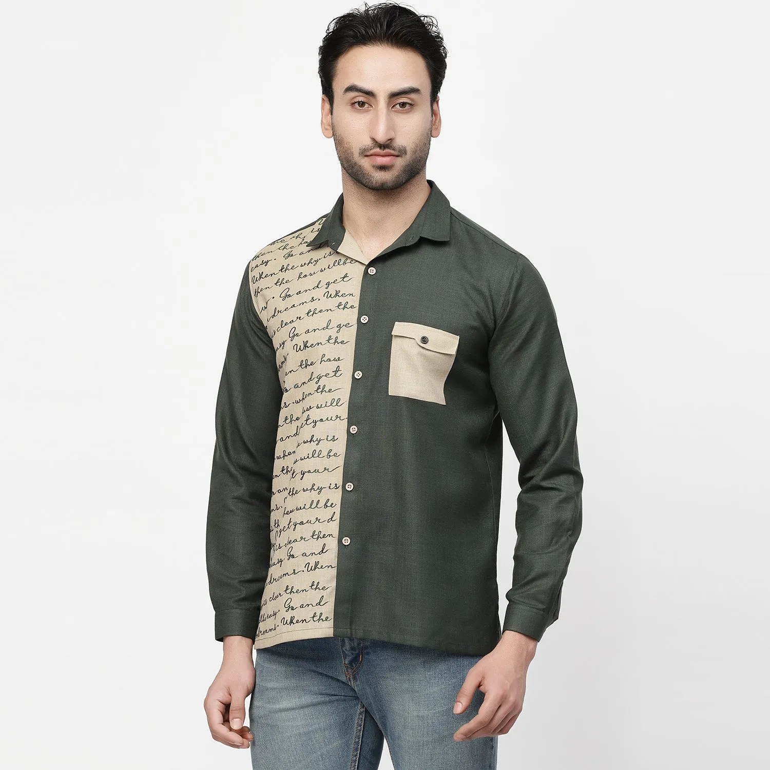 Linen Shirt With Embroidered Calligraphy