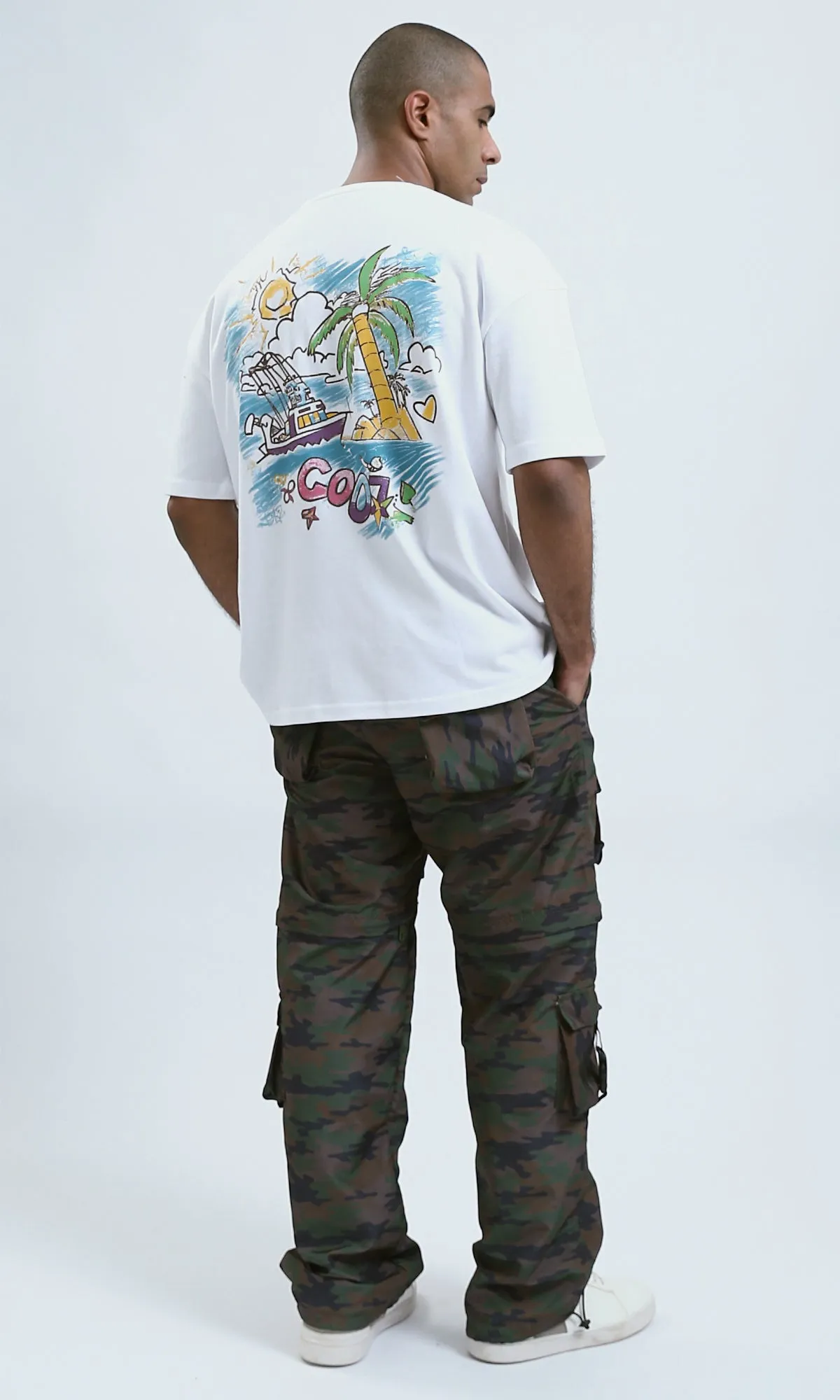 O191647 - Front & Back Print Elbow Sleeves Cotton Tee