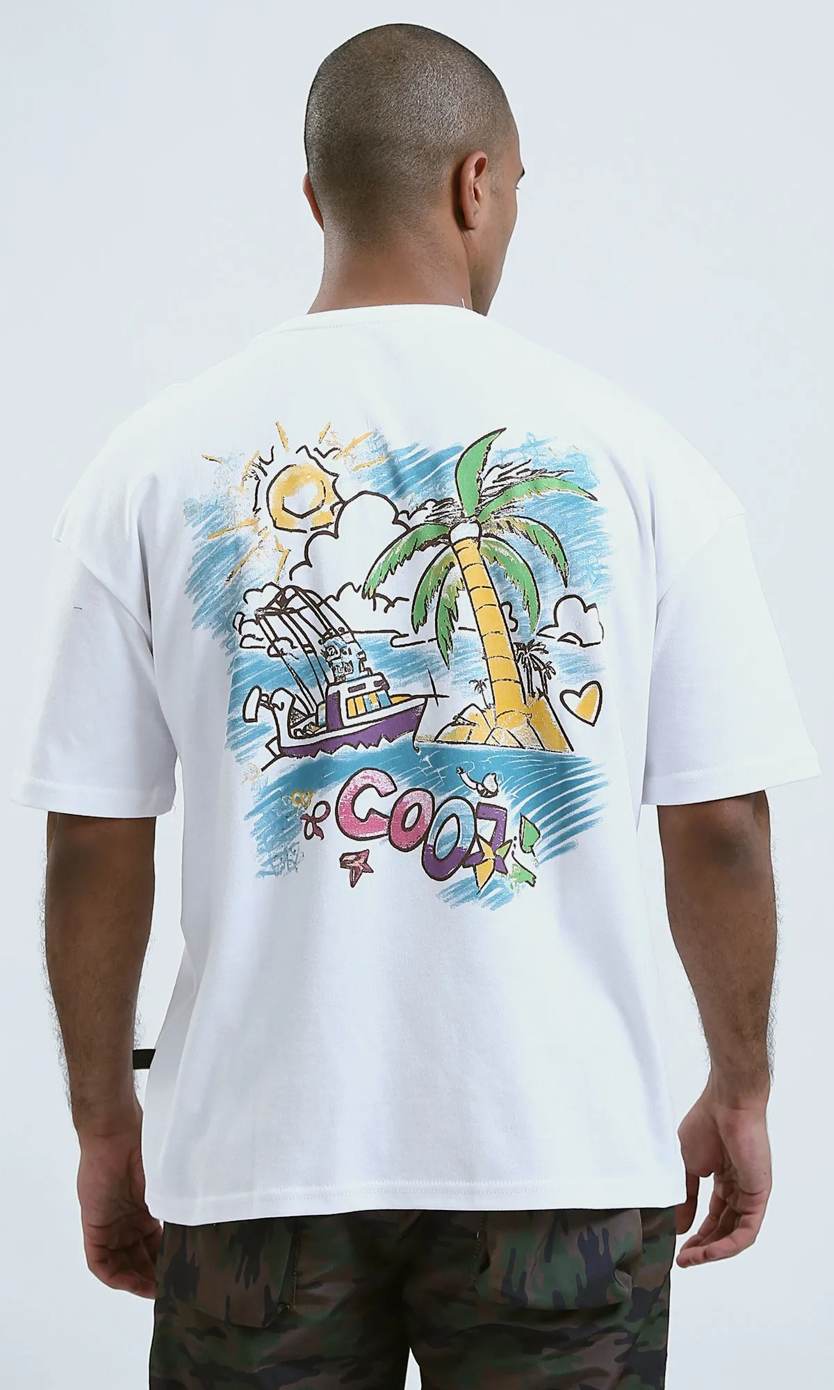 O191647 - Front & Back Print Elbow Sleeves Cotton Tee