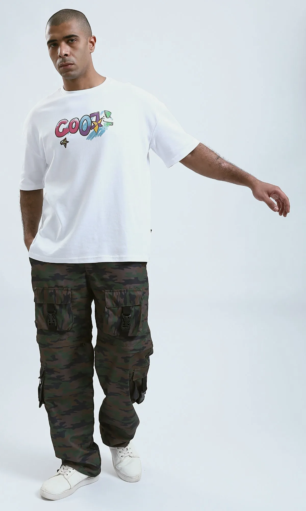 O191647 - Front & Back Print Elbow Sleeves Cotton Tee
