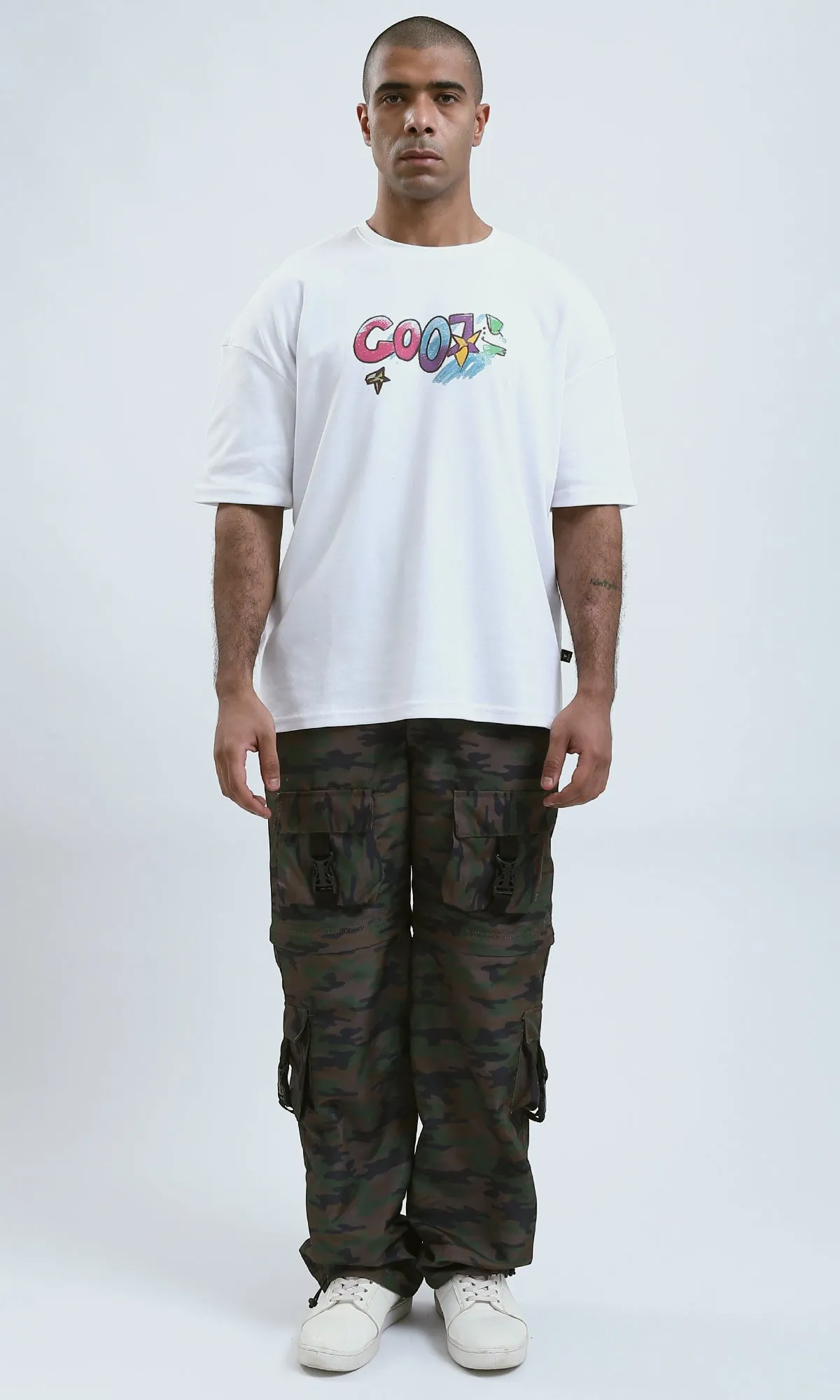 O191647 - Front & Back Print Elbow Sleeves Cotton Tee